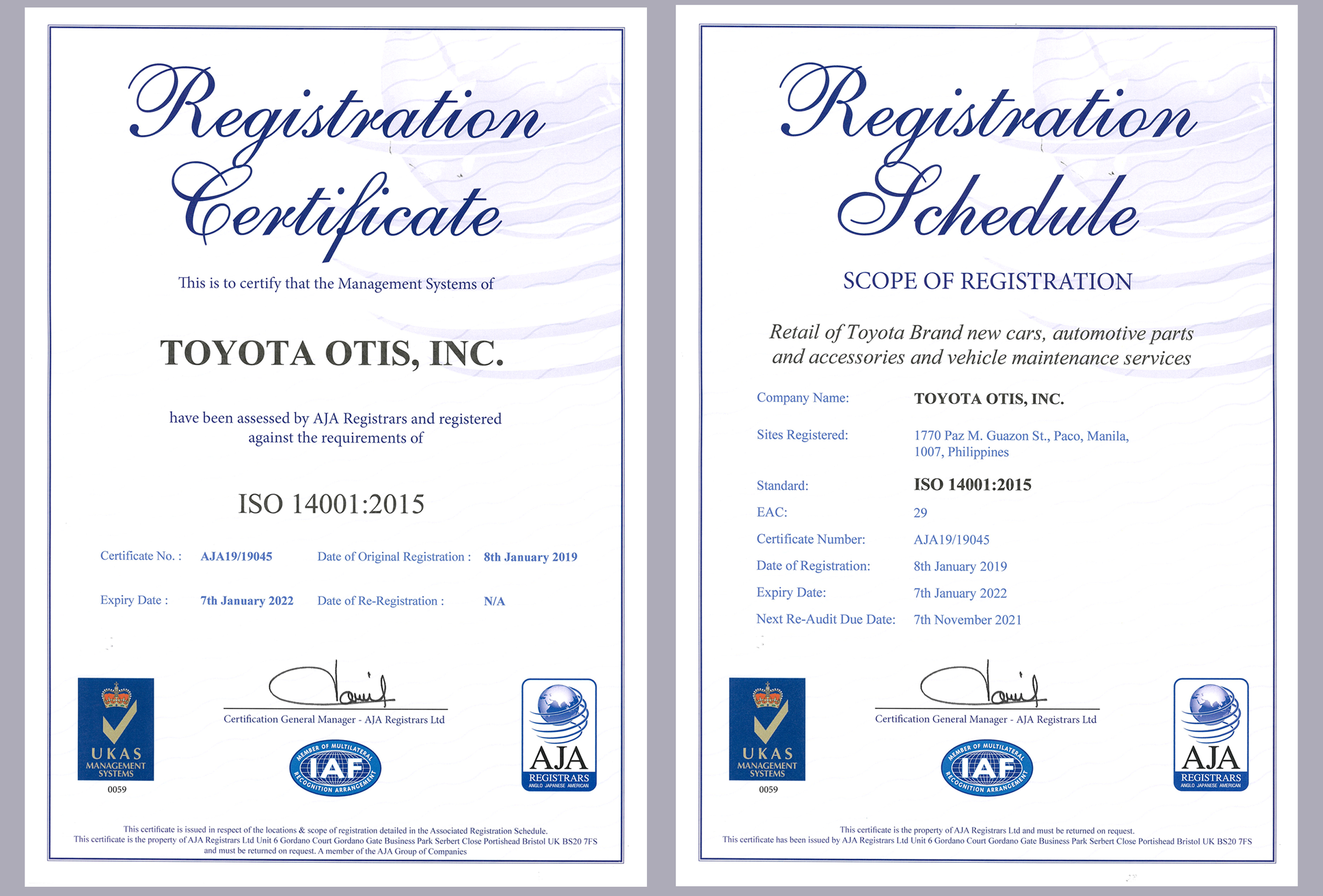 Iso Certificate Toyota Otis